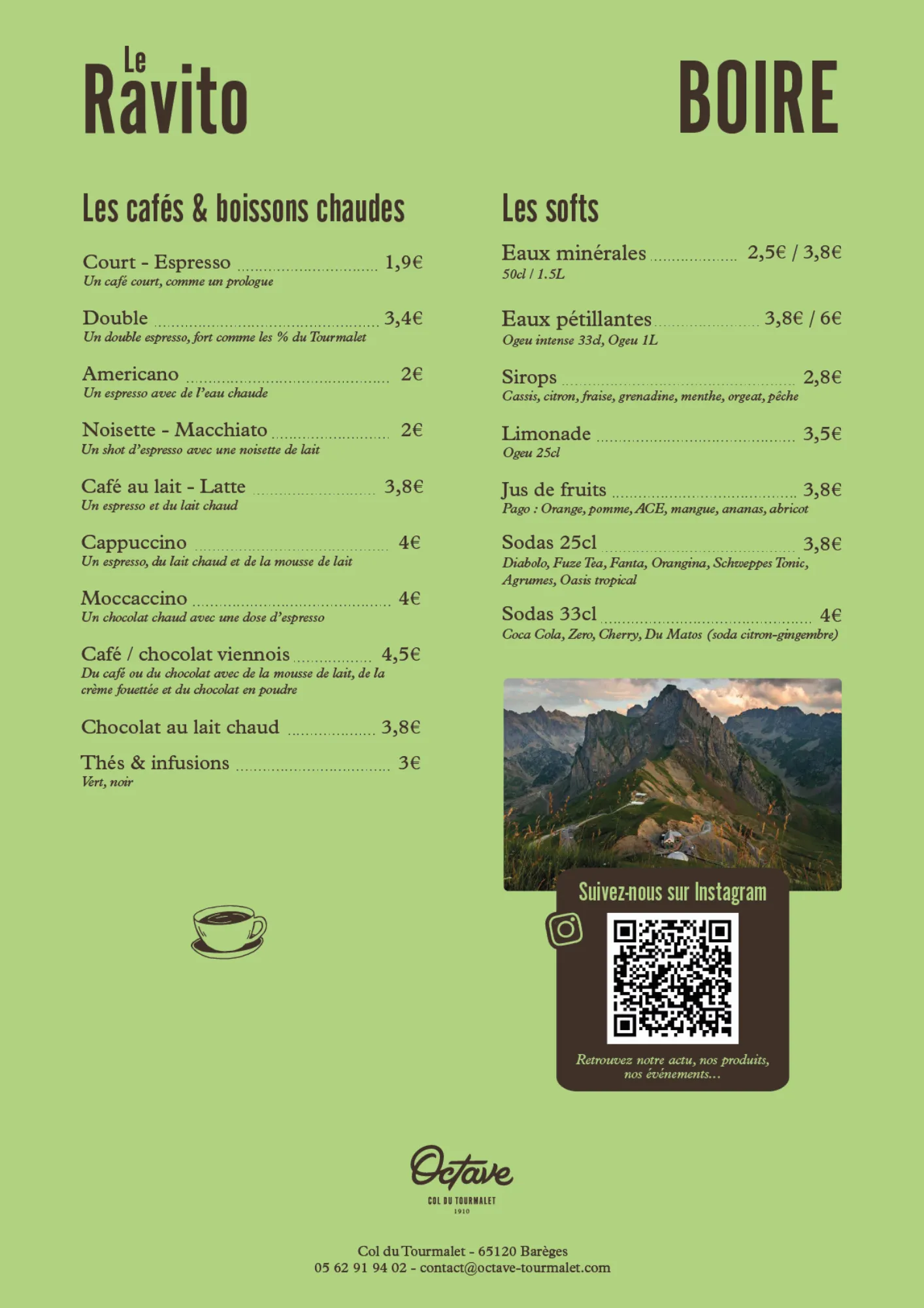 liquide 2 • carte café maison octave tourmalet Solide • carte café restaurant octave maison du col début été 2025