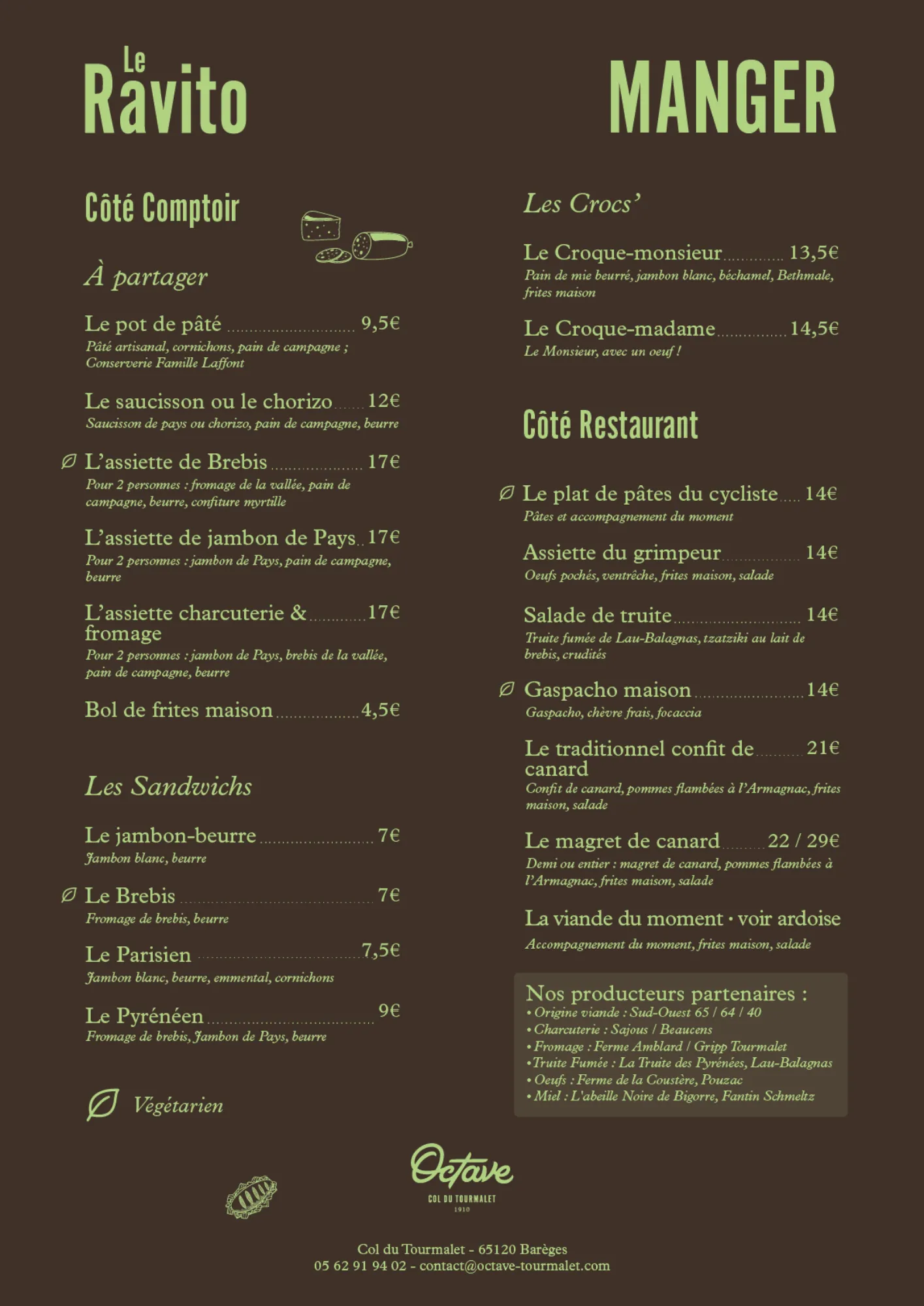 solide 1 • carte café maison octave tourmalet Liquide • carte café restaurant octave maison du col début été 2025